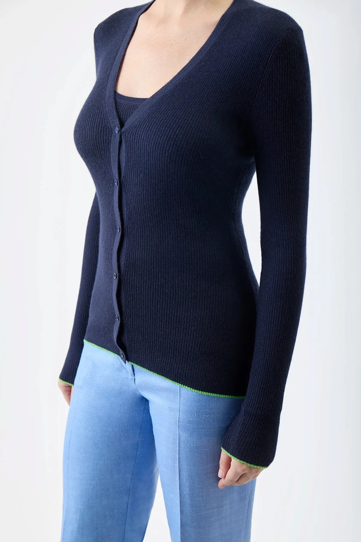 Addison Knit Cardigan in Navy Cashmere Silk