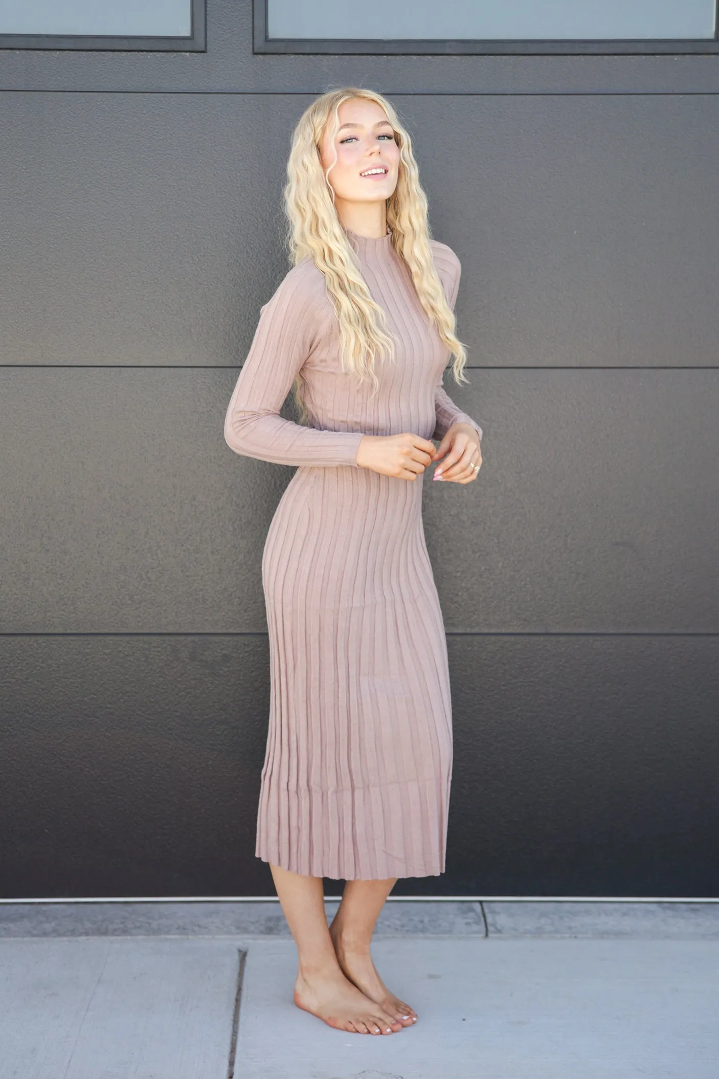 Amelia Ribbed Mock Neck Dress