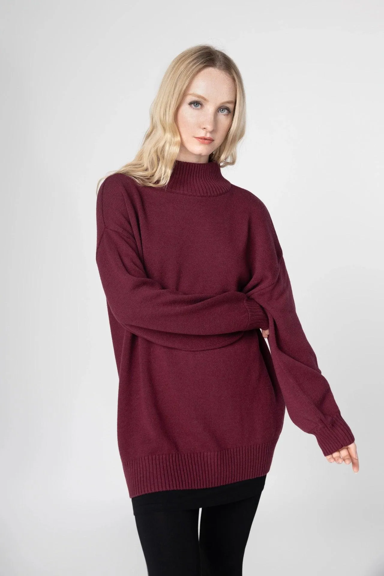 Bamboo Relaxed Fit High Neck Sweater