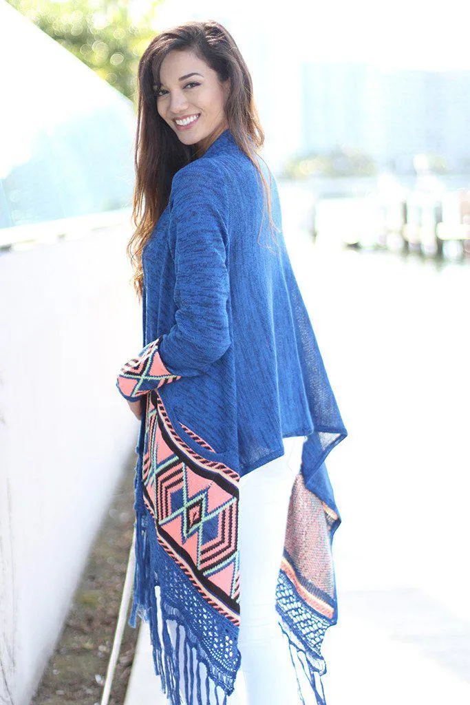 Blue and Neon Pink Long Cardigan