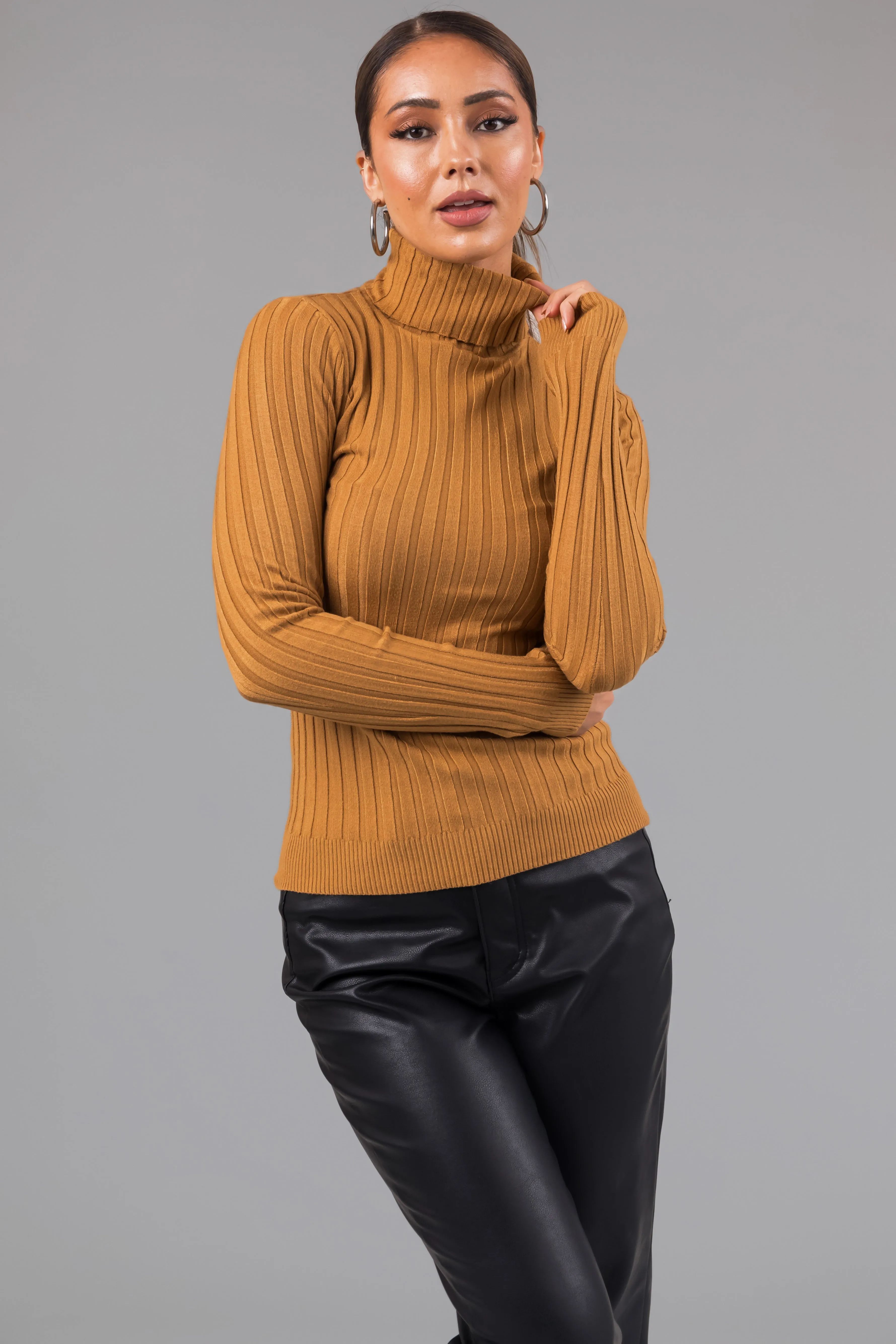 Brown Sugar Turtleneck Long Sleeve Knit Sweater