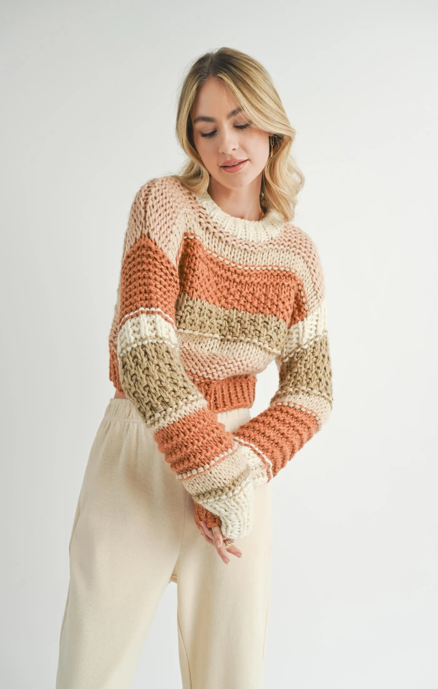 Butter Pecan Chunky Sweater - Brick Multi