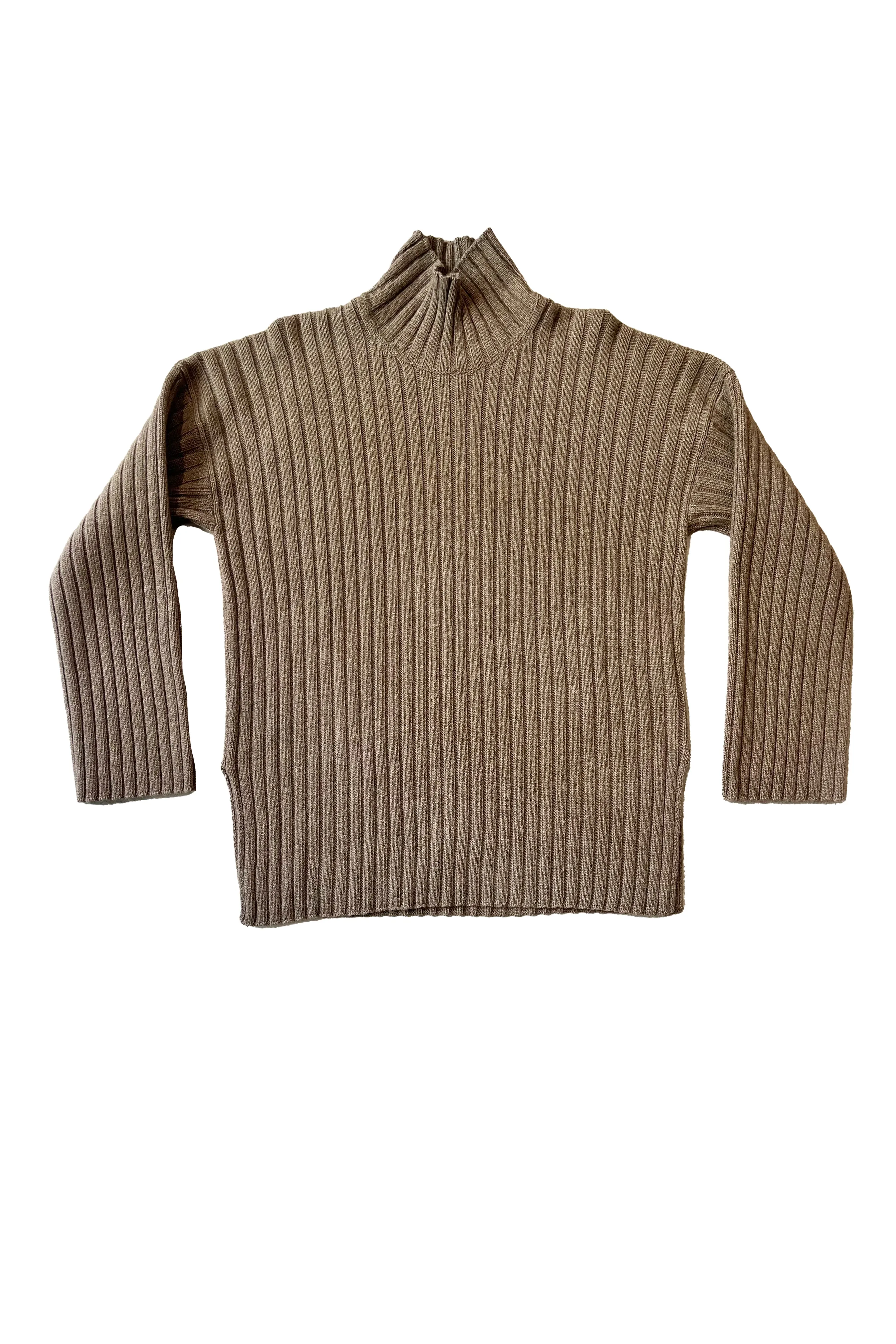 Cashmere Mix Ribbed Turtleneck Sweater with Side Slits