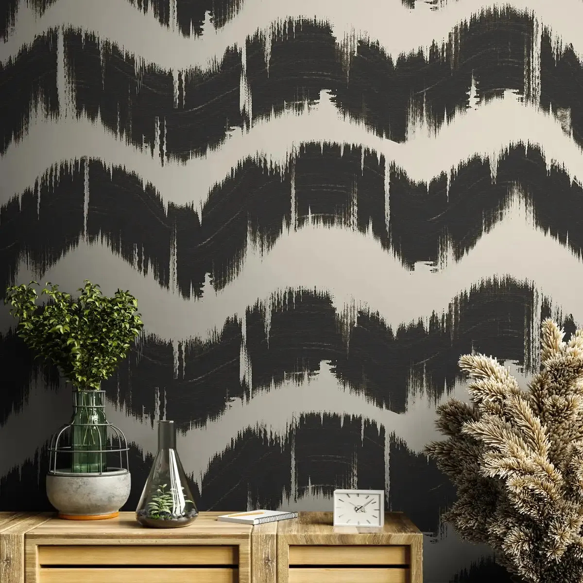 Charcoal Waves Modern Abstract Wallpaper for Walls