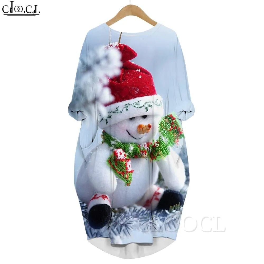 Christmas Happiness Printed Dress - Women's Colorful Slim Fit Knee-Length Casual Dress