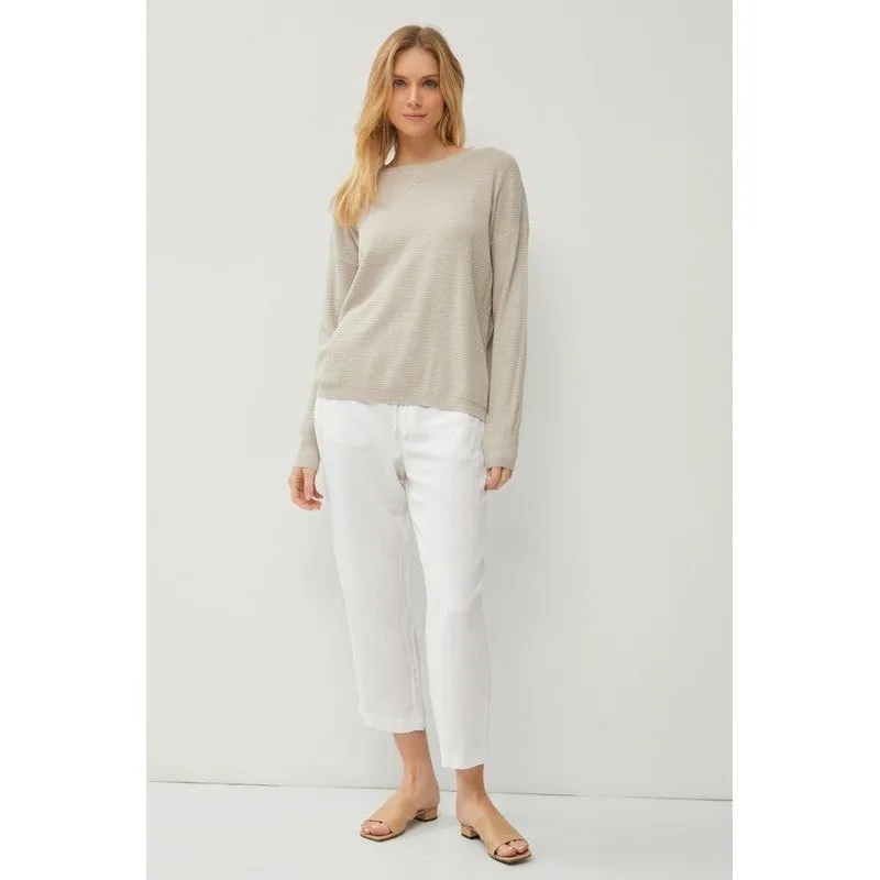 Classic Crew Neck Drop Shoulder Ribbed Sweater