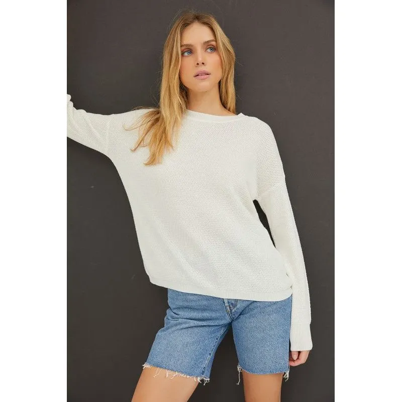 Classic Crew Neck Drop Shoulder Ribbed Sweater