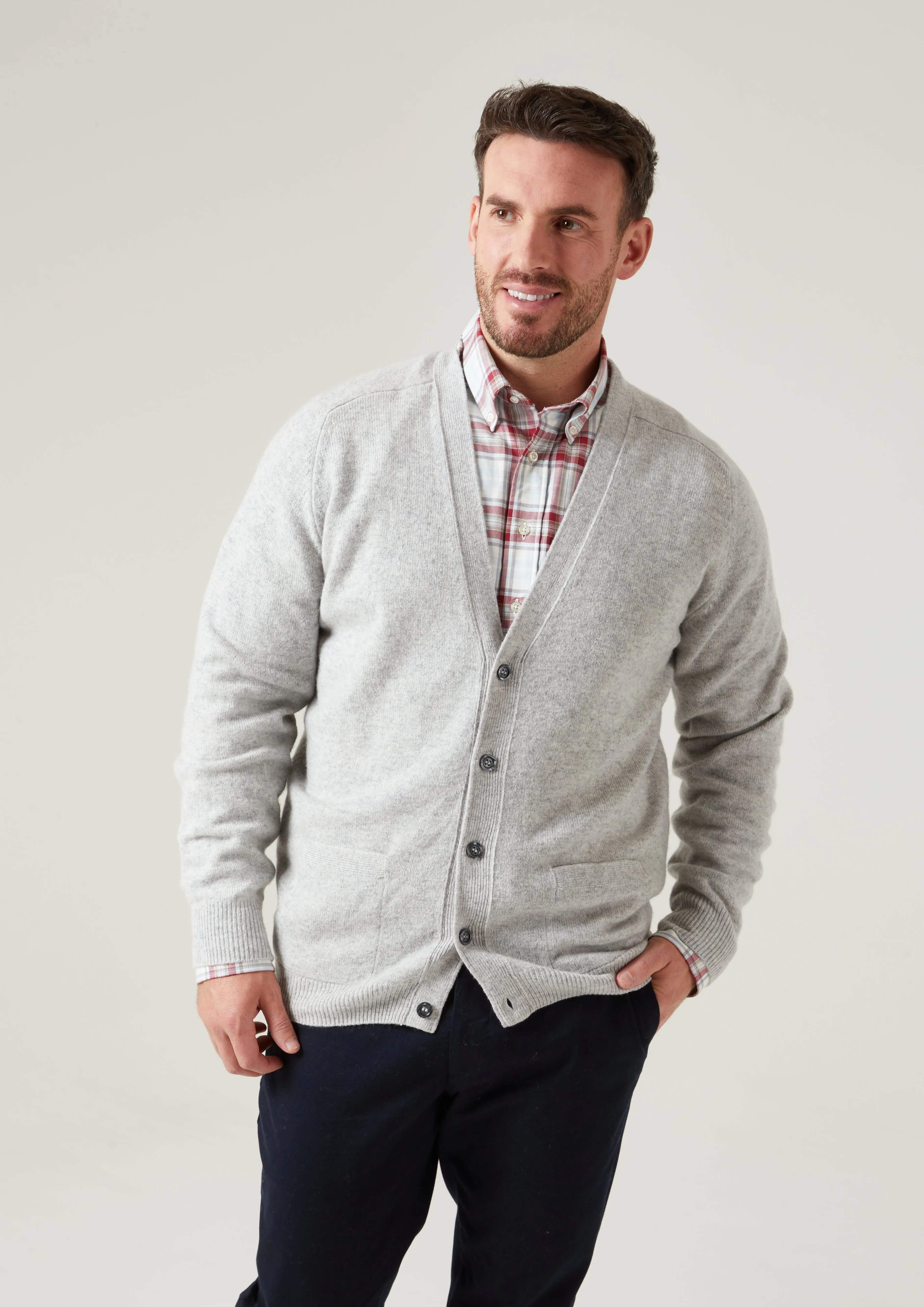 Cornwall Lambswool Cardigan in Pearl Grey - Classic Fit