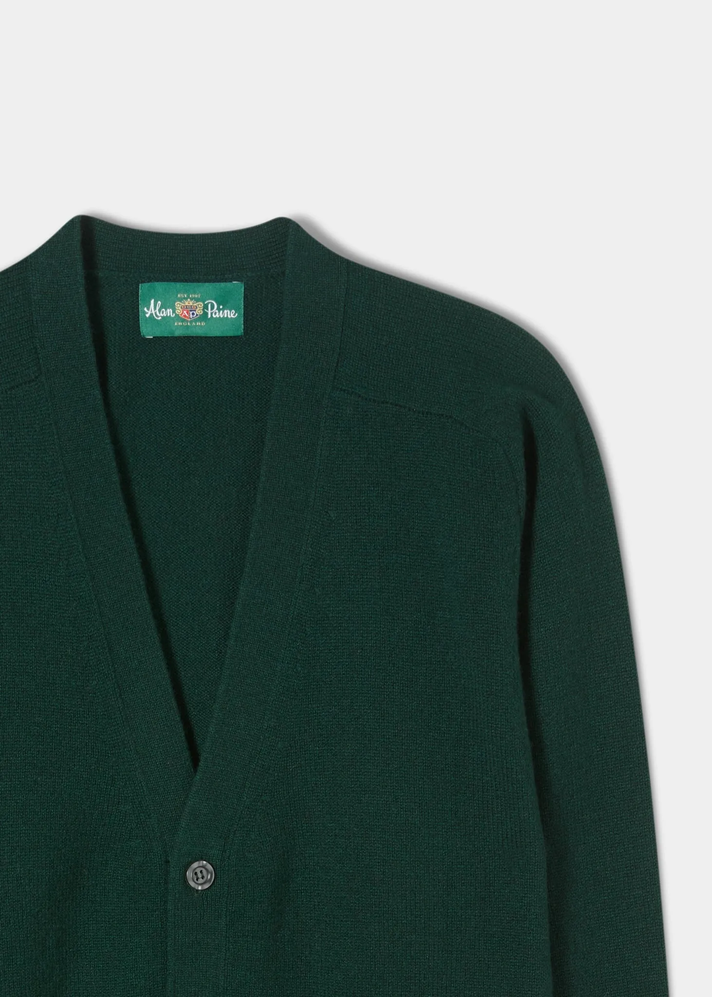 Cornwall Lambswool Cardigan in Tartan Green - Classic Fit