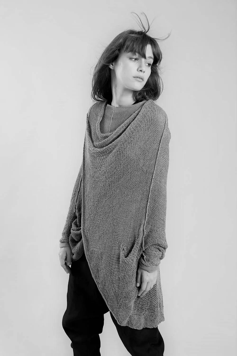 Cotton  & Bamboo Oversized Cardigan - Light Taupe