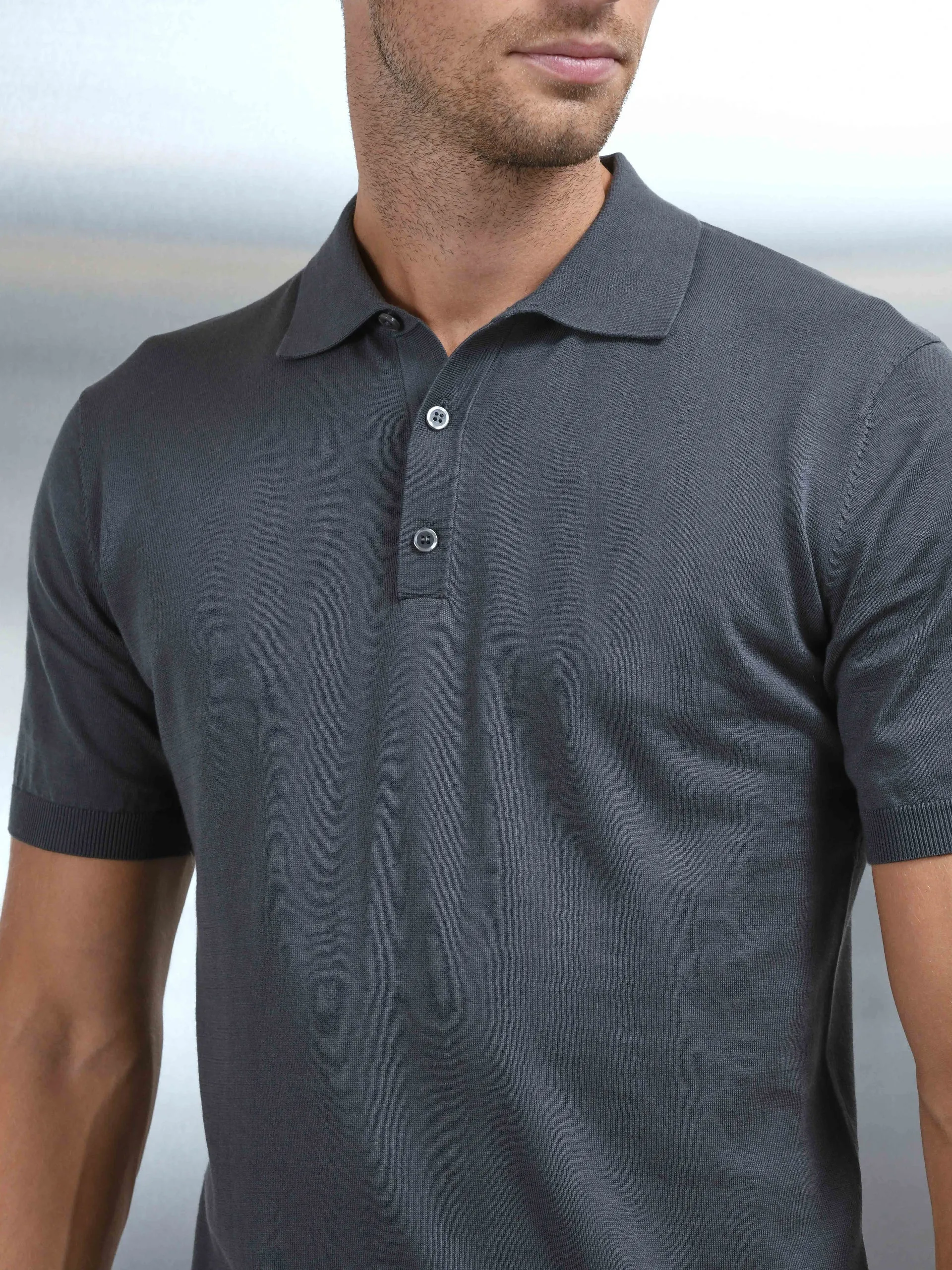 Cotton and Silk Polo Shirt in Charcoal