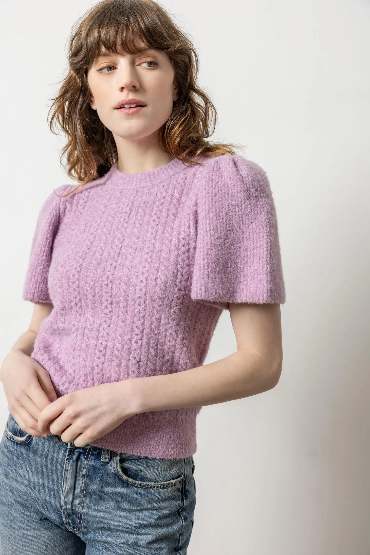 Crew Neck Flutter Sleeve Sweater