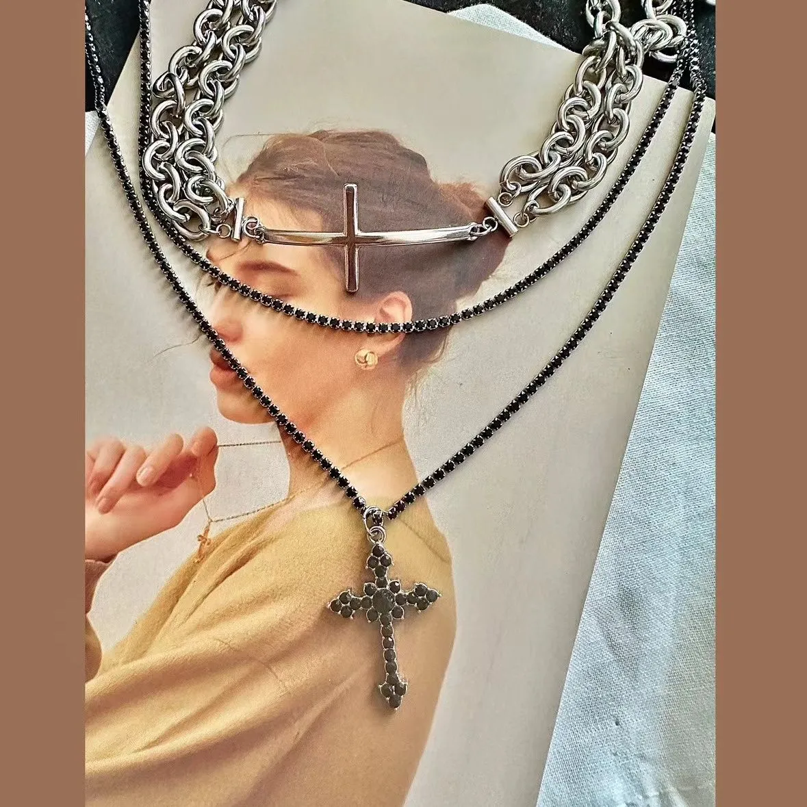 Cross necklace gothic style dark necklace