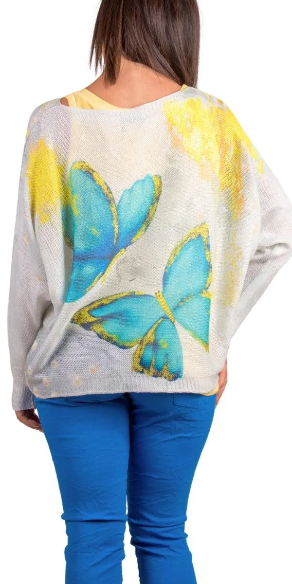 Daria Batwing Sweater with Butterfly Print