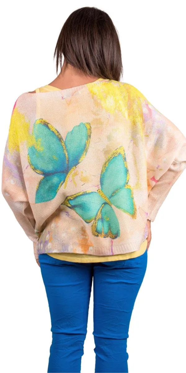 Daria Batwing Sweater with Butterfly Print