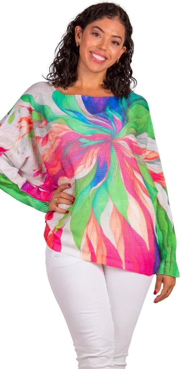 Daria Batwing Sweater with Multi-Color Floral Print