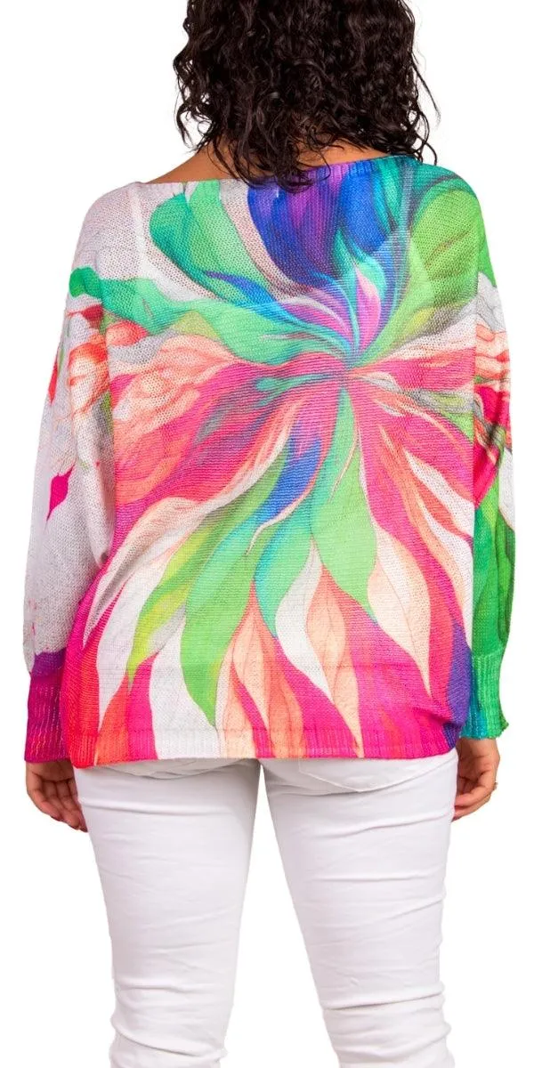 Daria Batwing Sweater with Multi-Color Floral Print