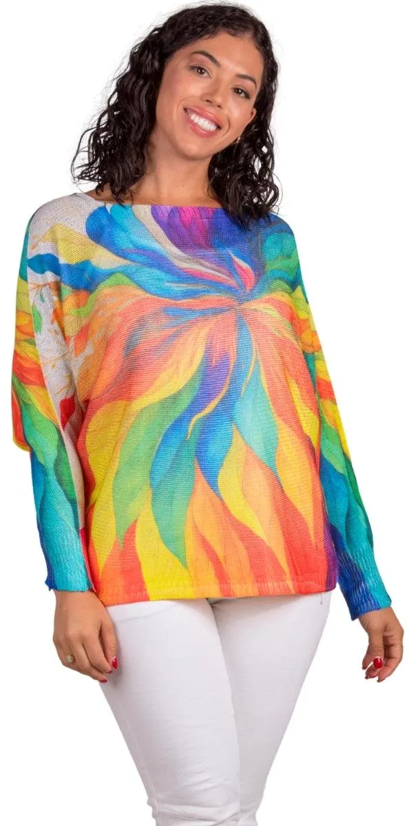 Daria Batwing Sweater with Multi-Color Floral Print