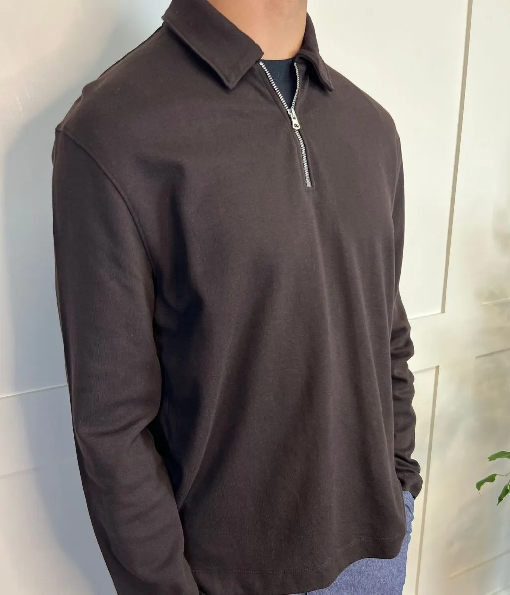 Dark Brown Mens 1/4 Zip Sweatshirt