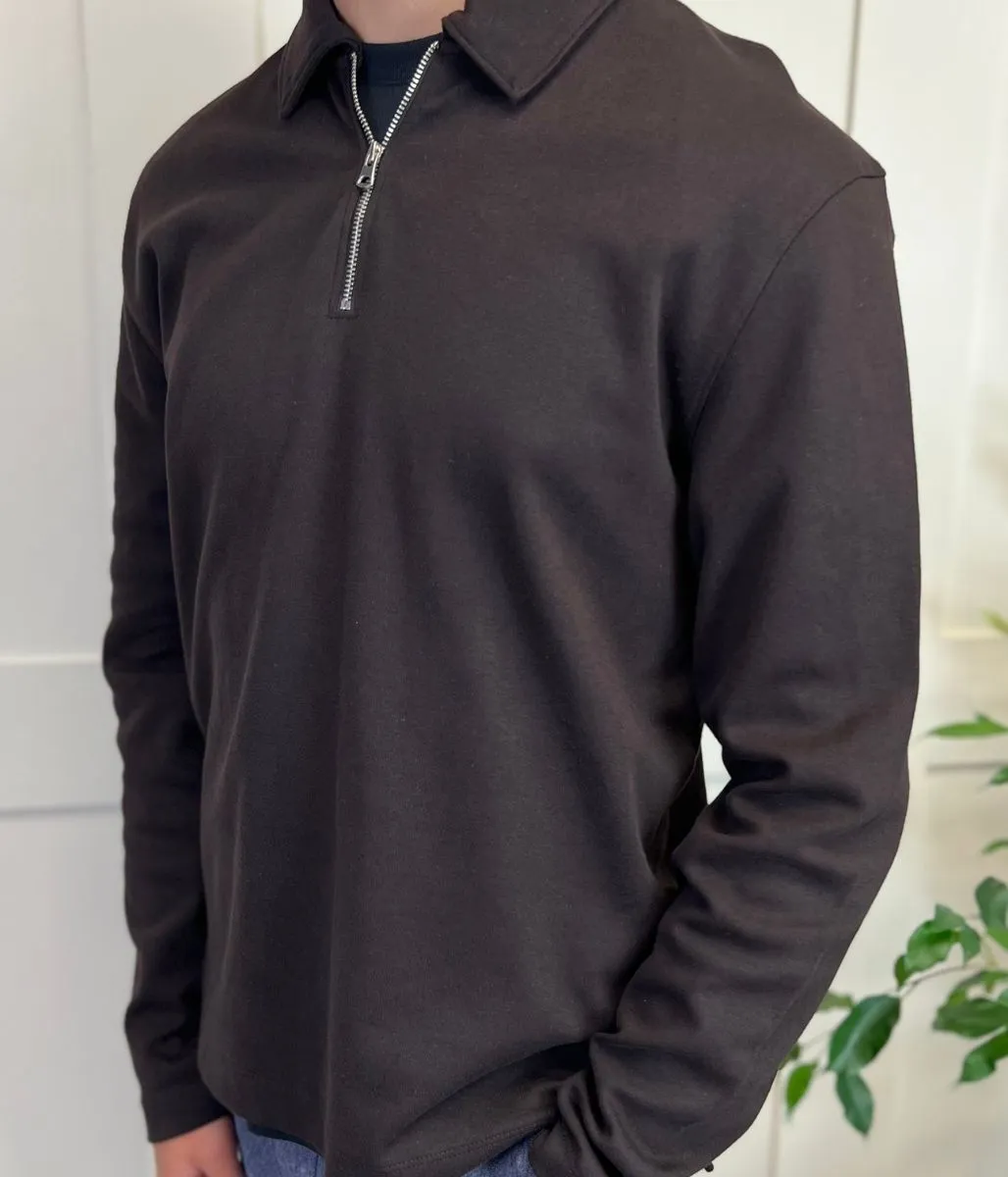 Dark Brown Mens 1/4 Zip Sweatshirt