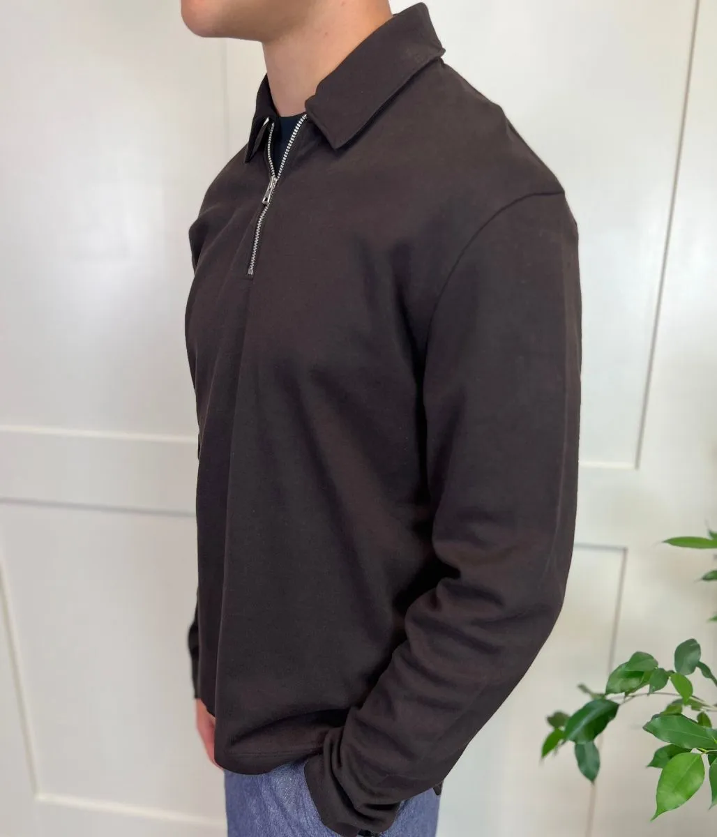 Dark Brown Mens 1/4 Zip Sweatshirt