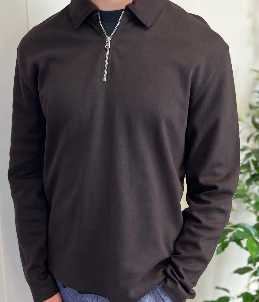 Dark Brown Mens 1/4 Zip Sweatshirt