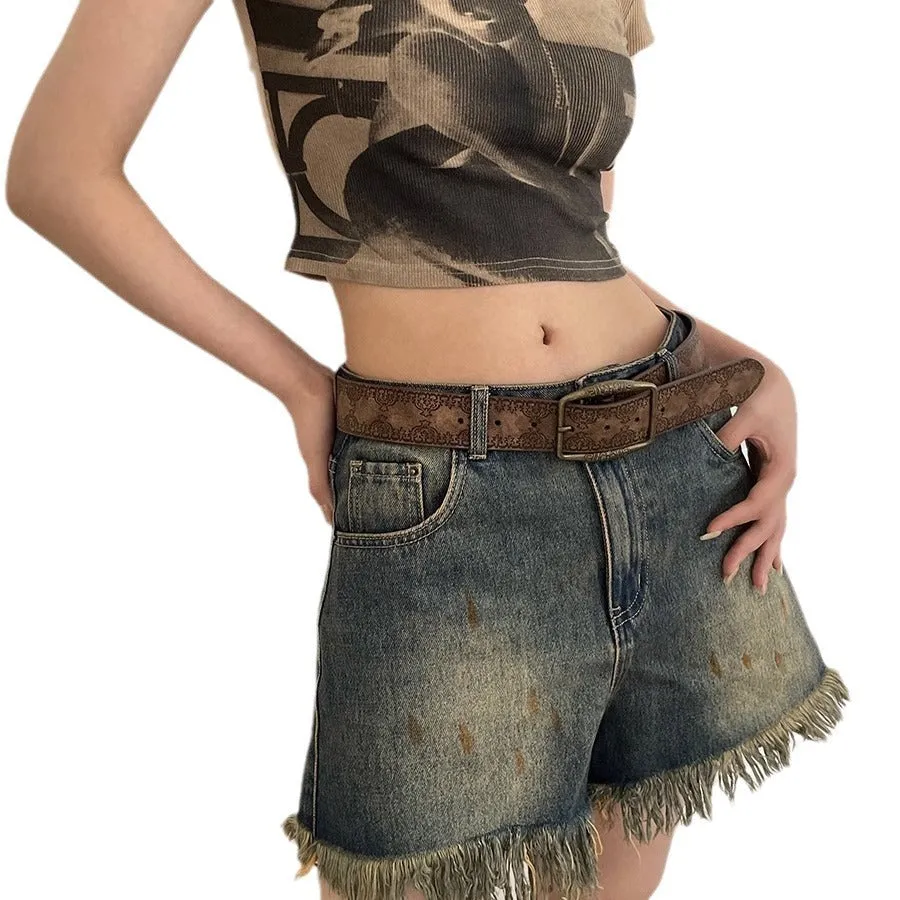 Distressed Ethnic Style Belt Versatile Y2g High Sense