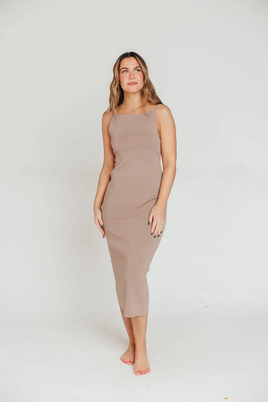 Elyse Midi Dress in Taupe