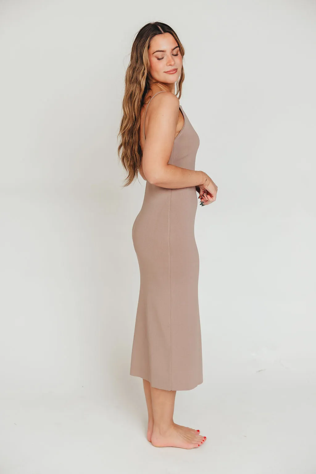 Elyse Midi Dress in Taupe