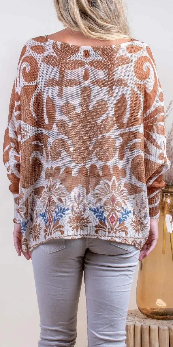 Emy Batwing Sweater with Azulejo Print