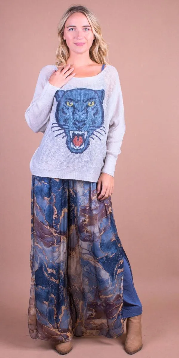 Emy Batwing Sweater with Black Panther Print