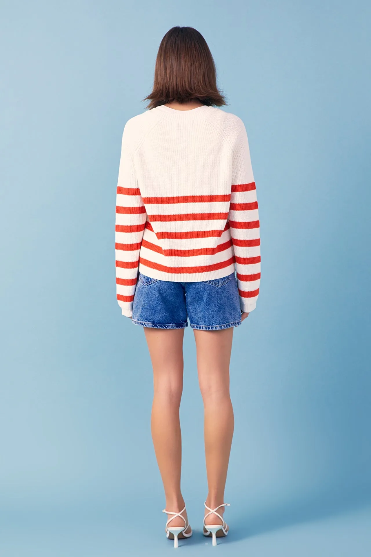 English Factory - Breton Striped Cardigan with Shell Embroidery