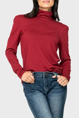 Essential Turtleneck Soft Sweater Knit Top With Puff Sleeve