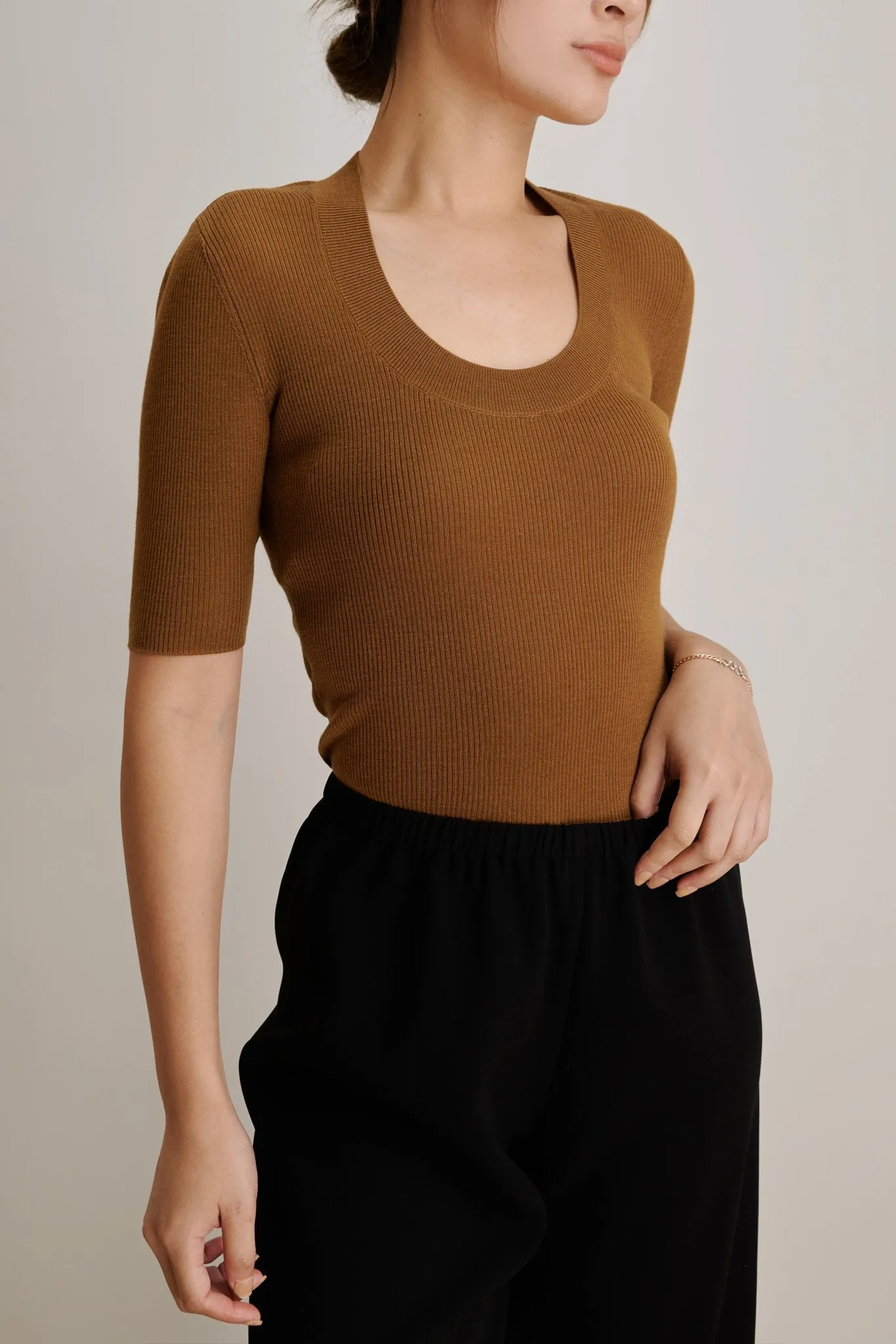 EVA crew mid-sleeve pullover (Brown)