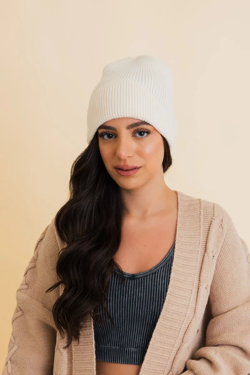 Frosty Front Fold Snuggle Ribbed Beanie