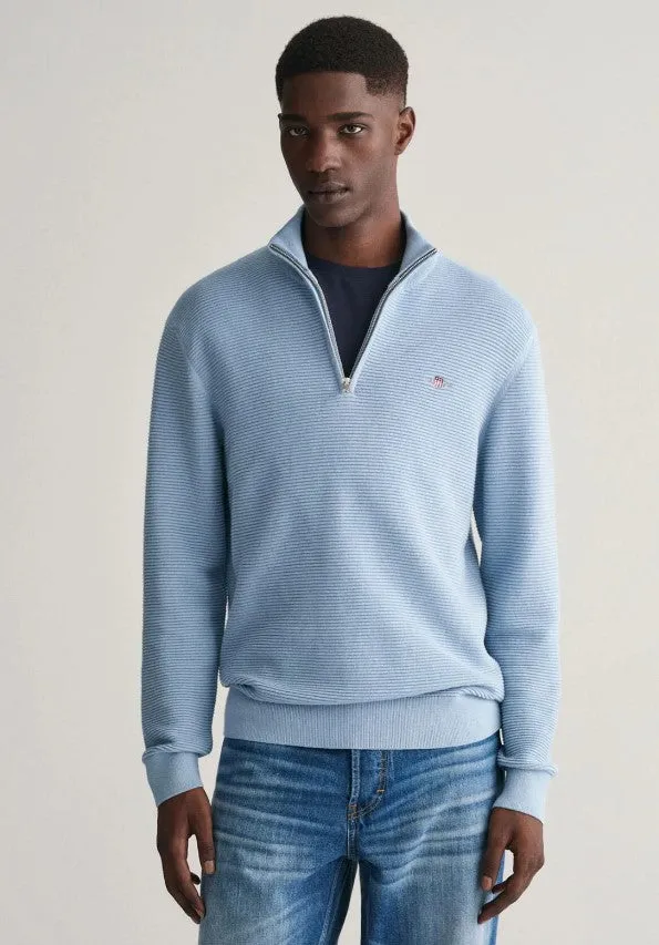 GANT - Cotton Micro Textured Half Zip, Clear Sky