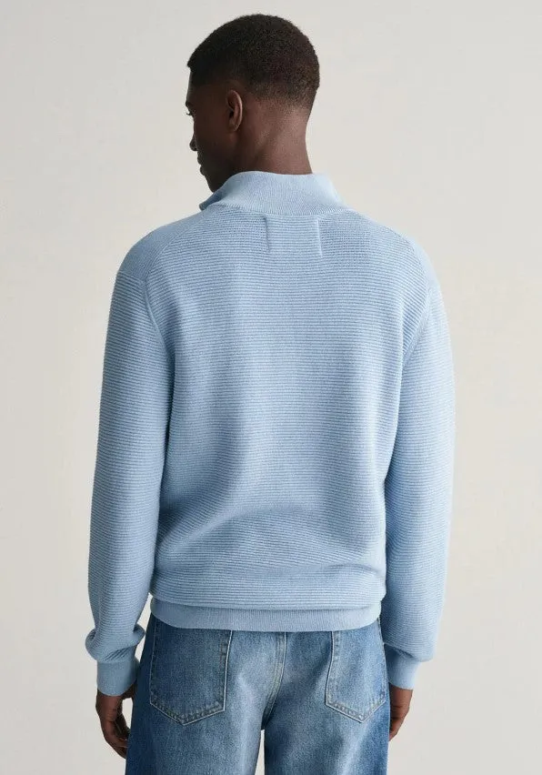 GANT - Cotton Micro Textured Half Zip, Clear Sky