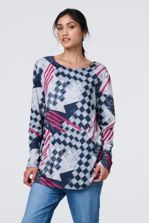 Geo Print Long Sleeve Tunic Top