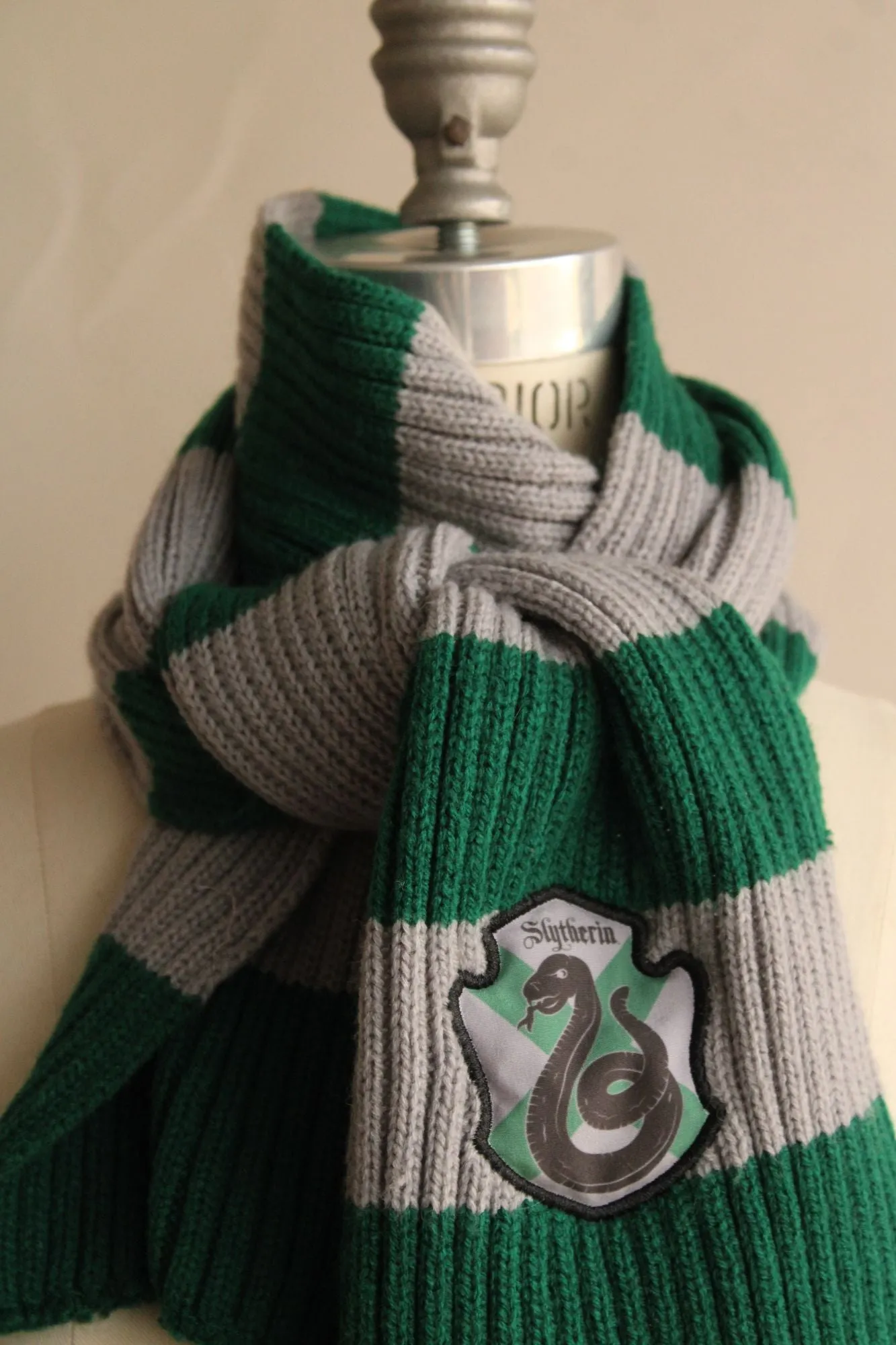 Harry Potter Slytherin Scarf, Unisex, Knit, Green and Gray, Hogwarts Houses