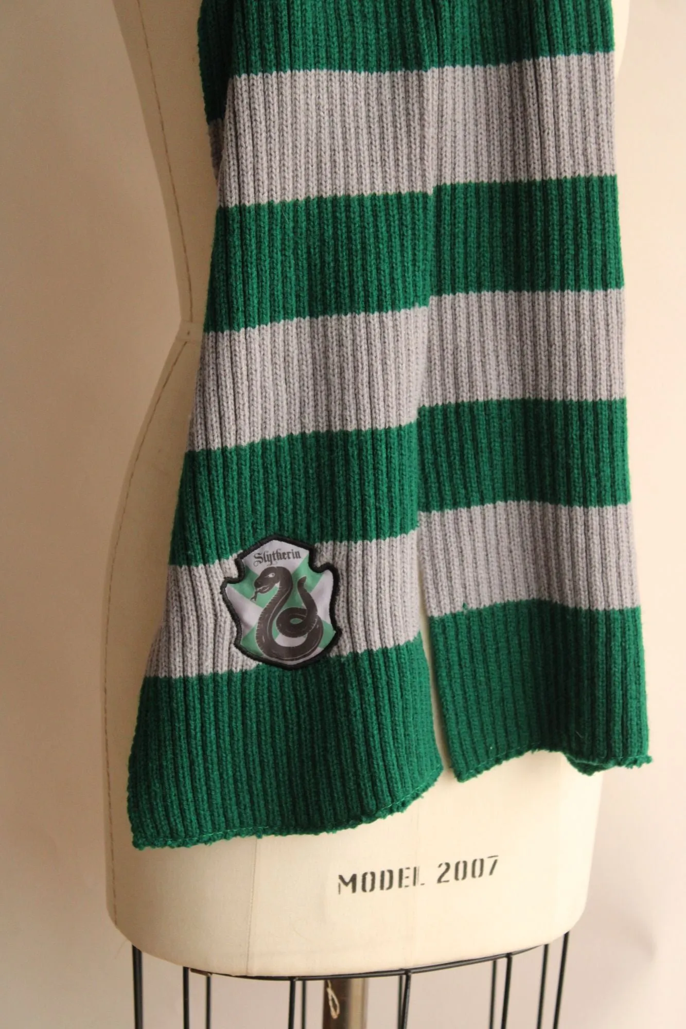 Harry Potter Slytherin Scarf, Unisex, Knit, Green and Gray, Hogwarts Houses