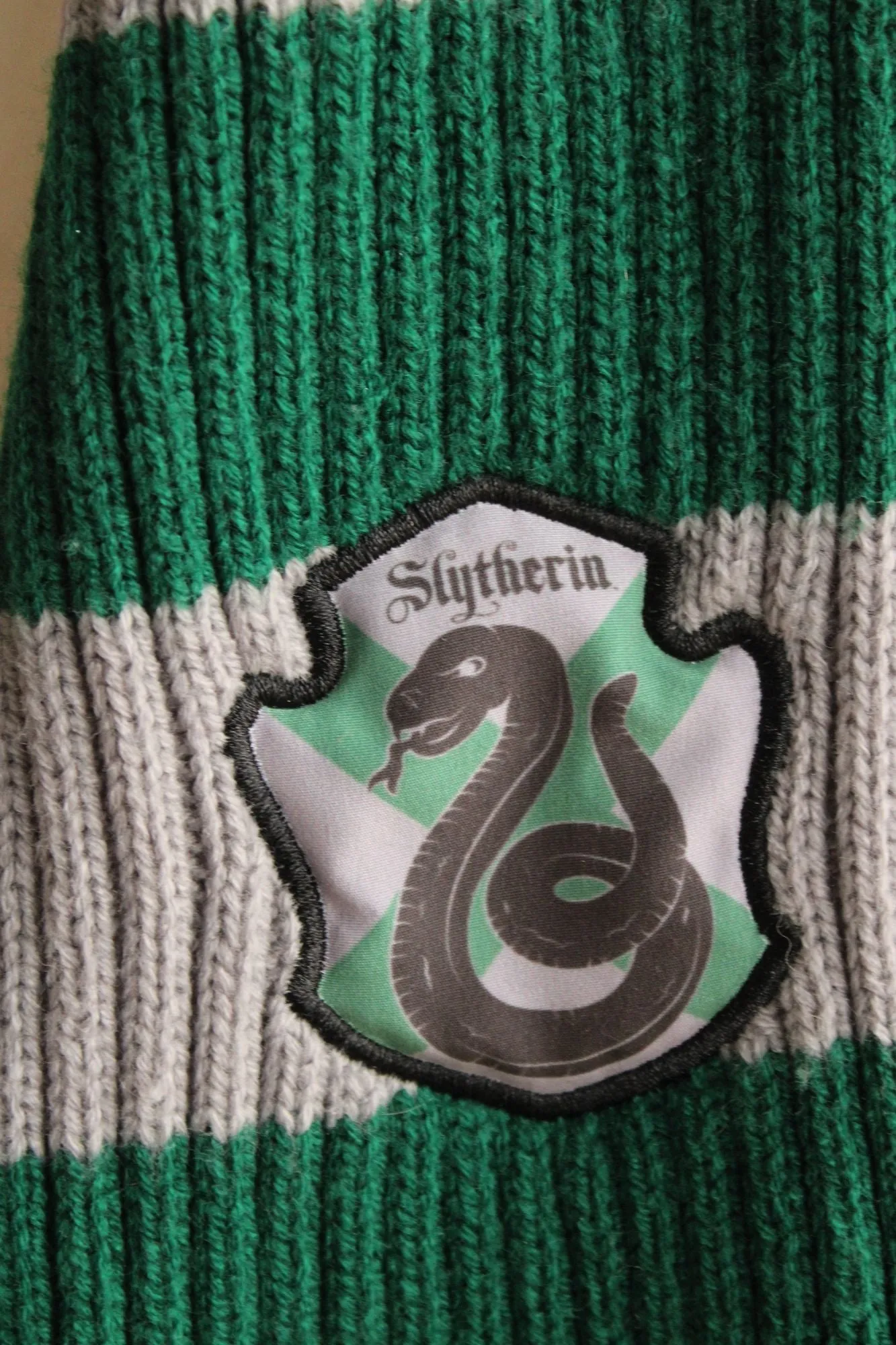 Harry Potter Slytherin Scarf, Unisex, Knit, Green and Gray, Hogwarts Houses