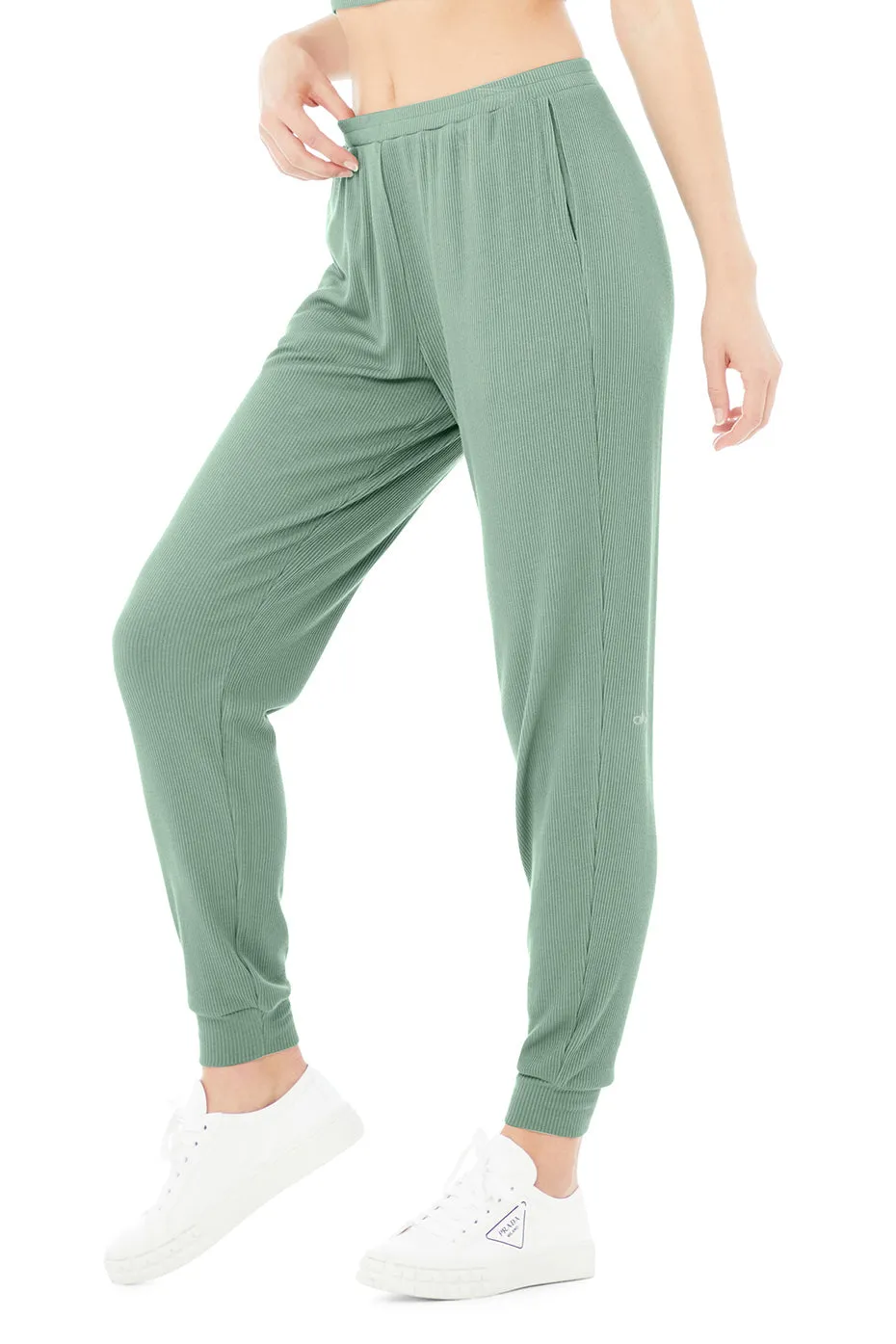 High-Waist Ribbed Whisper Pant - Soft Seagrass