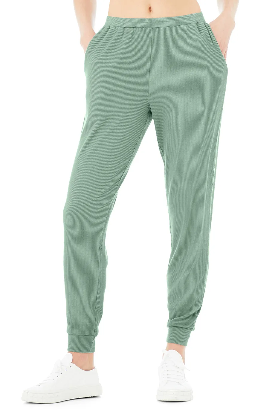 High-Waist Ribbed Whisper Pant - Soft Seagrass