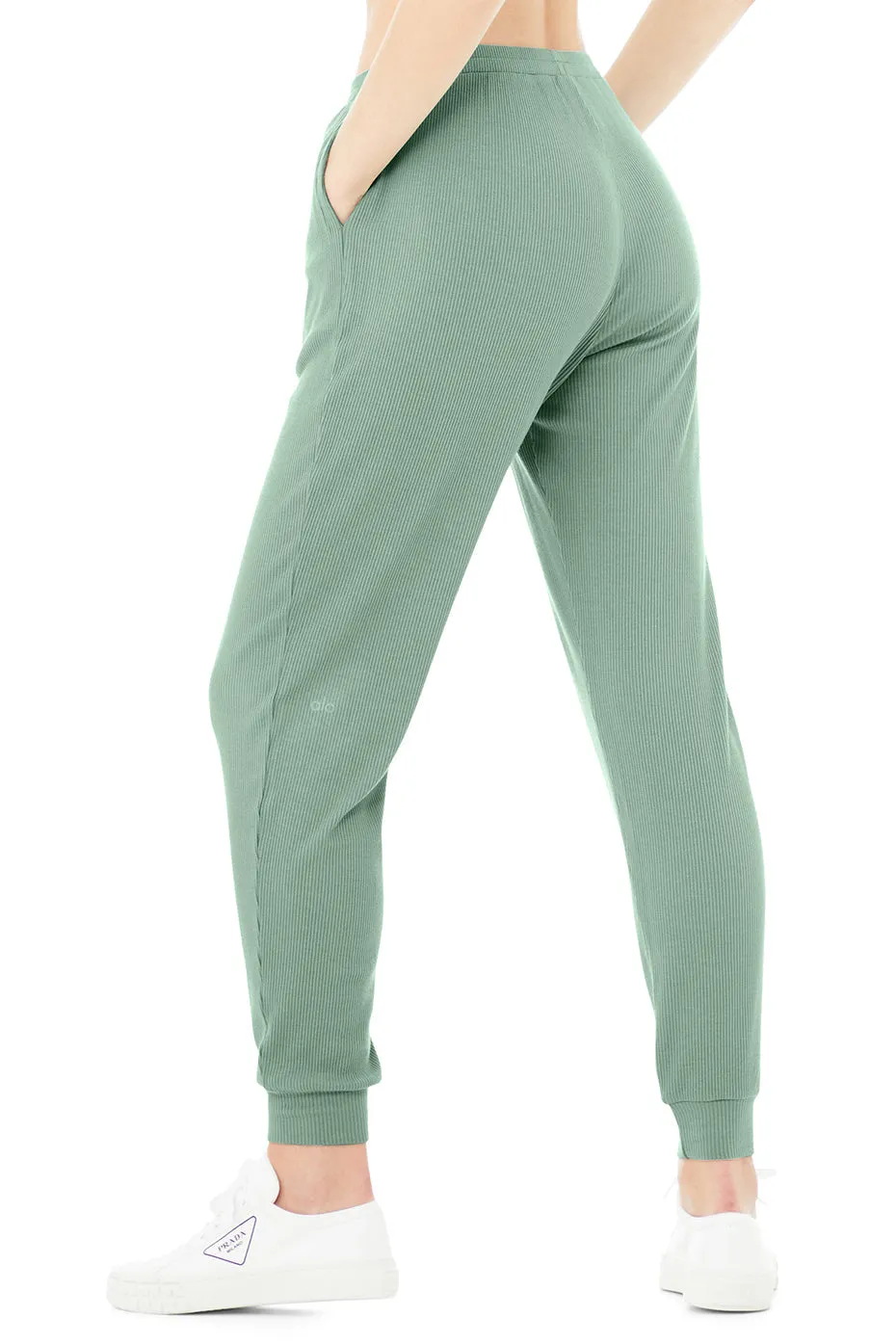 High-Waist Ribbed Whisper Pant - Soft Seagrass