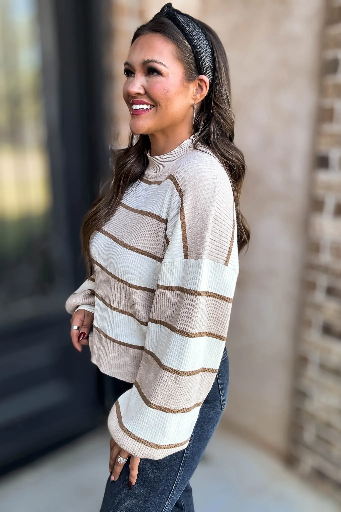 I Always Believe Cream and Tan Textured Stripe Sweater