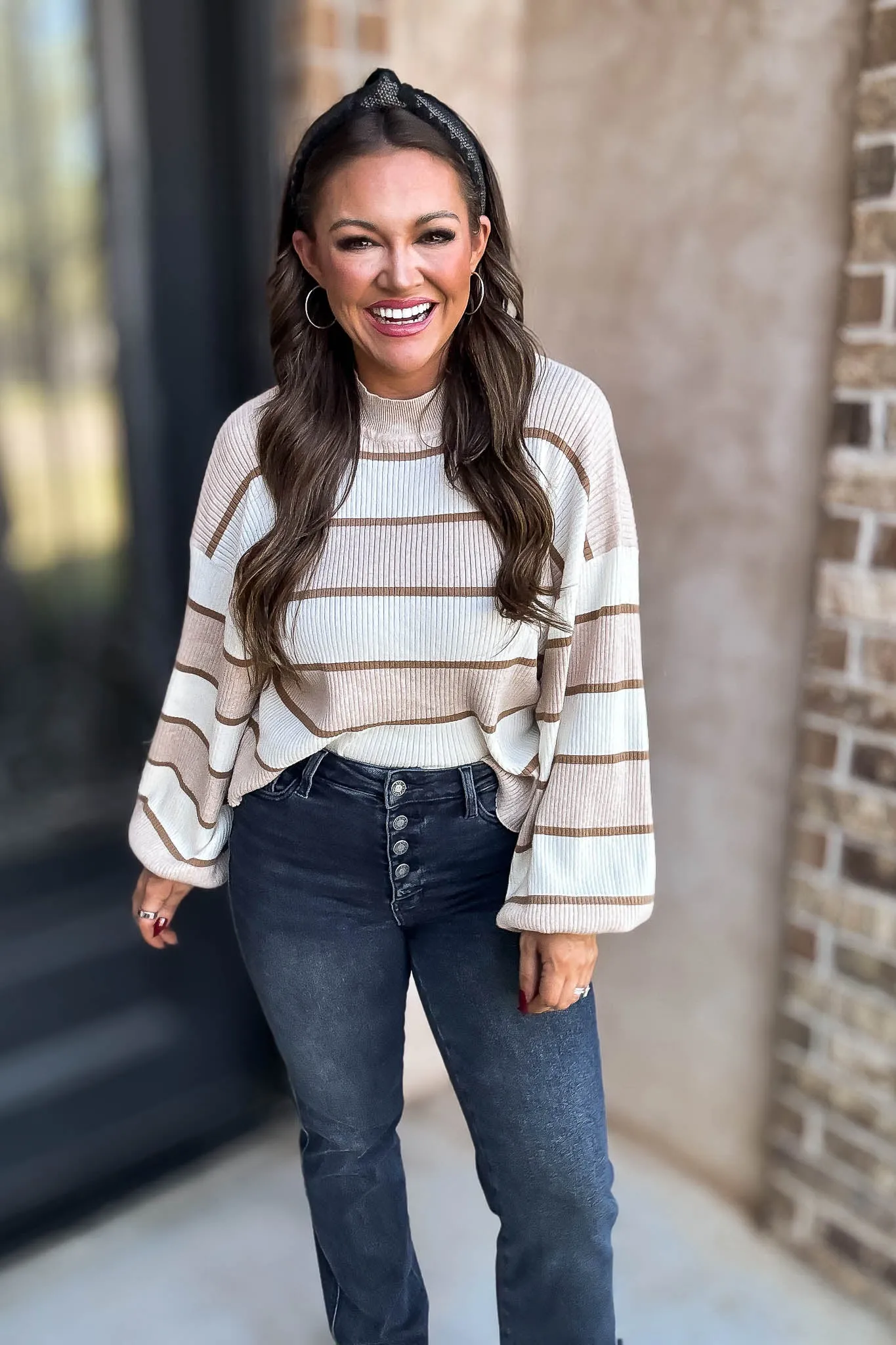 I Always Believe Cream and Tan Textured Stripe Sweater