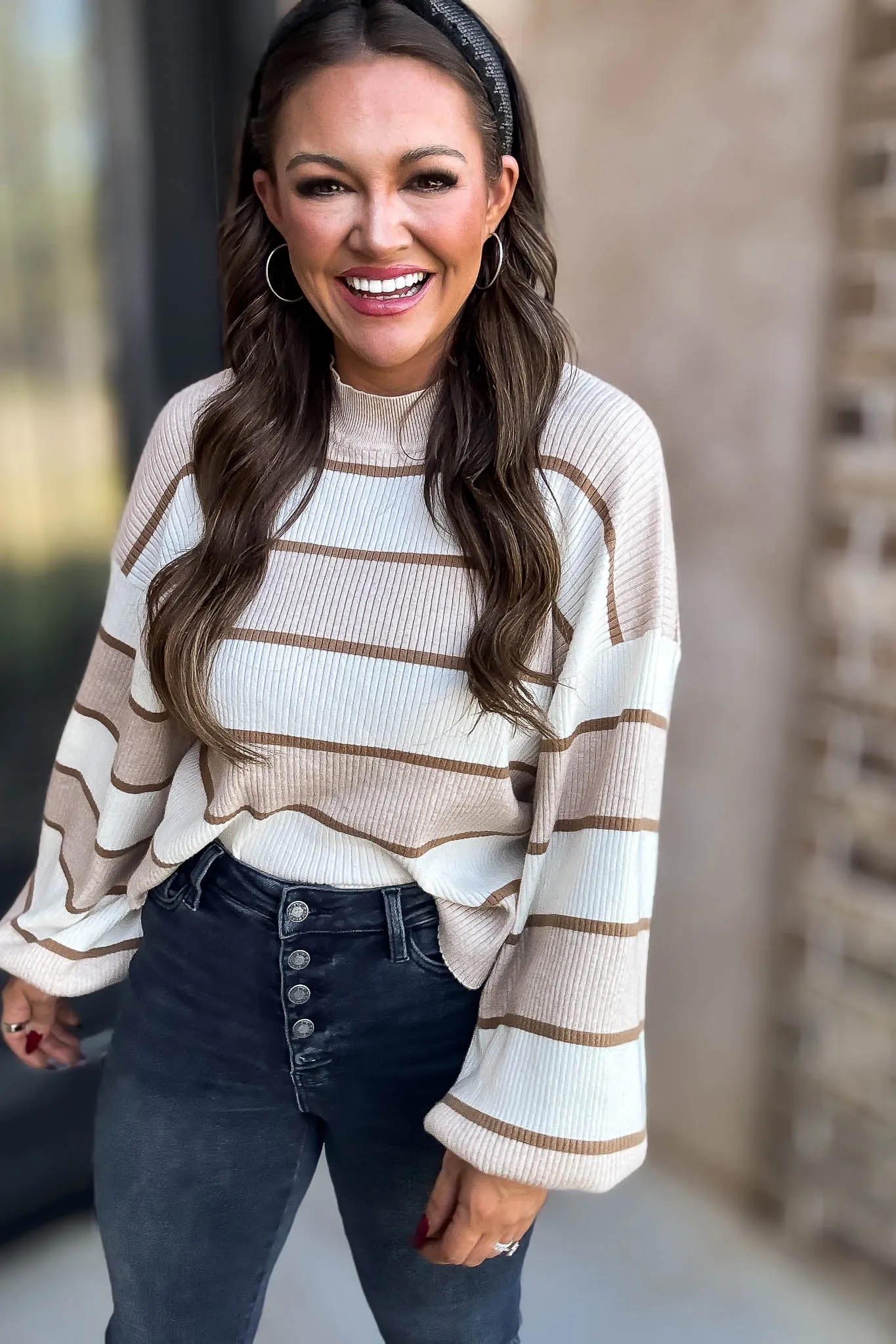 I Always Believe Cream and Tan Textured Stripe Sweater