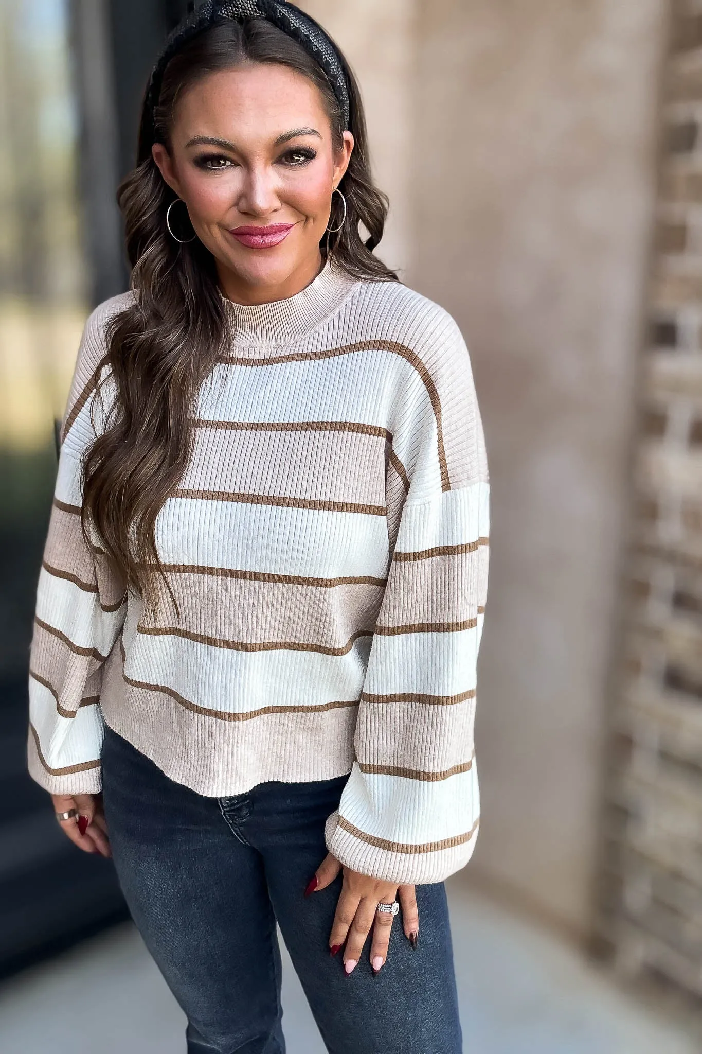 I Always Believe Cream and Tan Textured Stripe Sweater