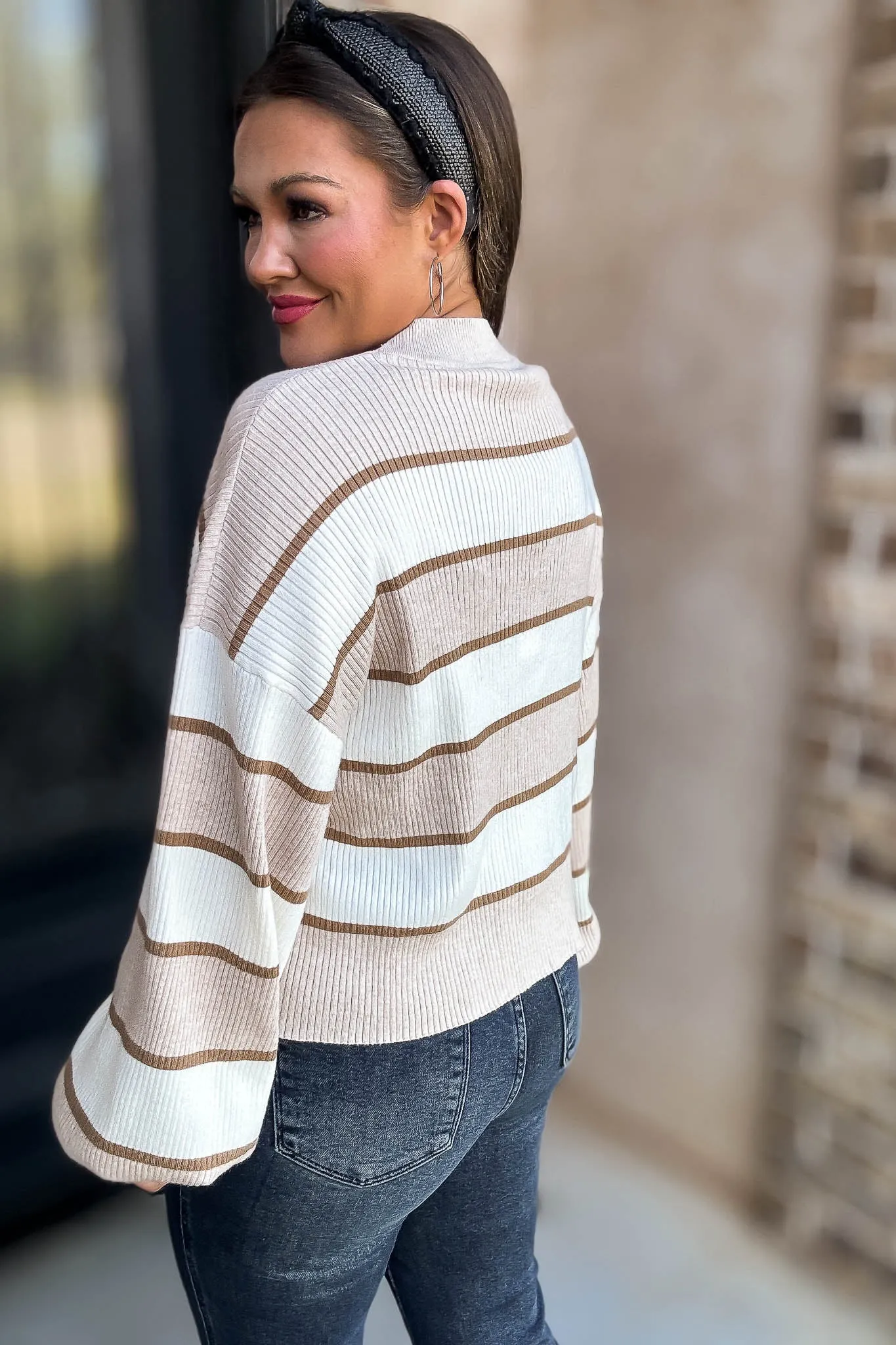 I Always Believe Cream and Tan Textured Stripe Sweater