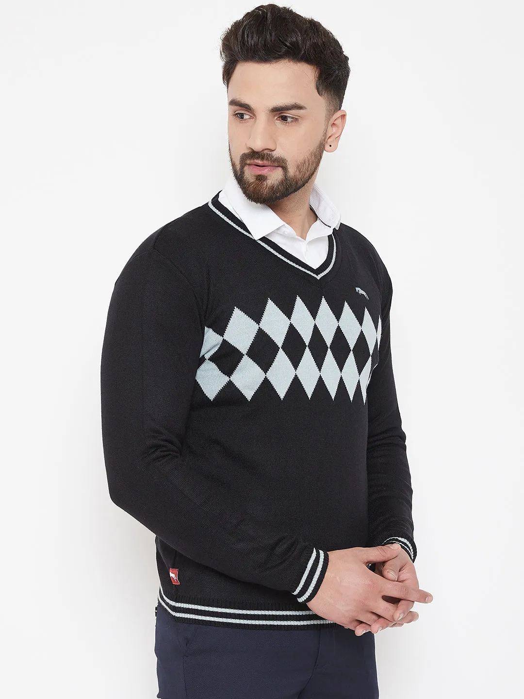 JUMP USA Men Black Self Design Sweater